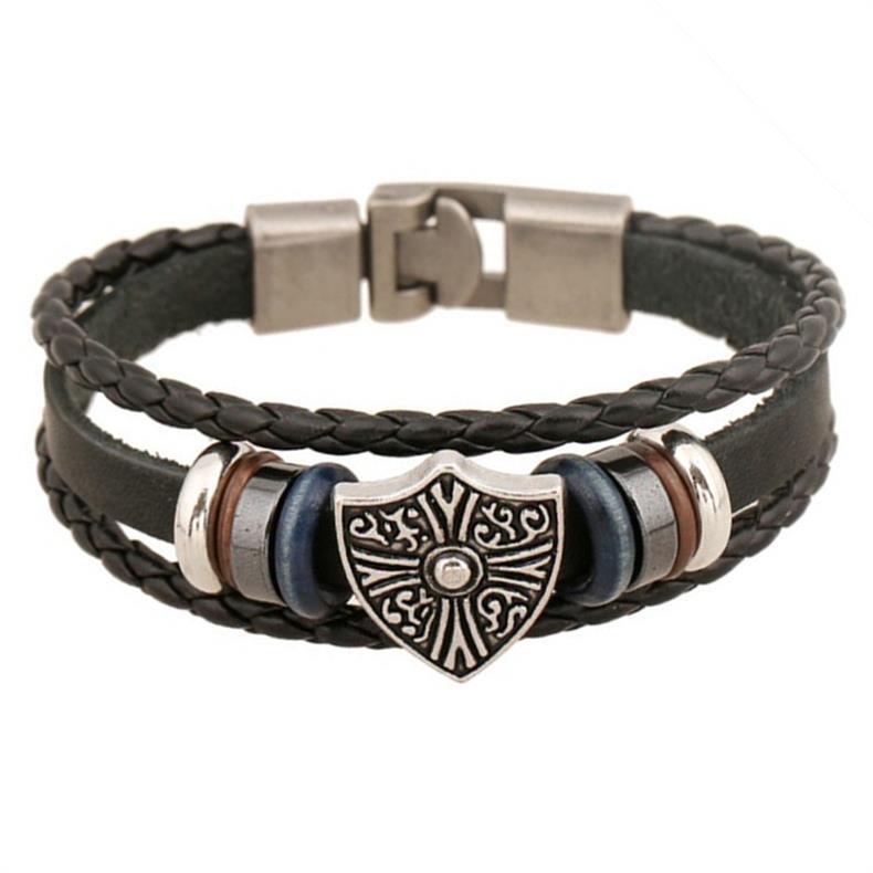 Retro Geometric Pu Leather Knitting Men's Bracelets display picture 1