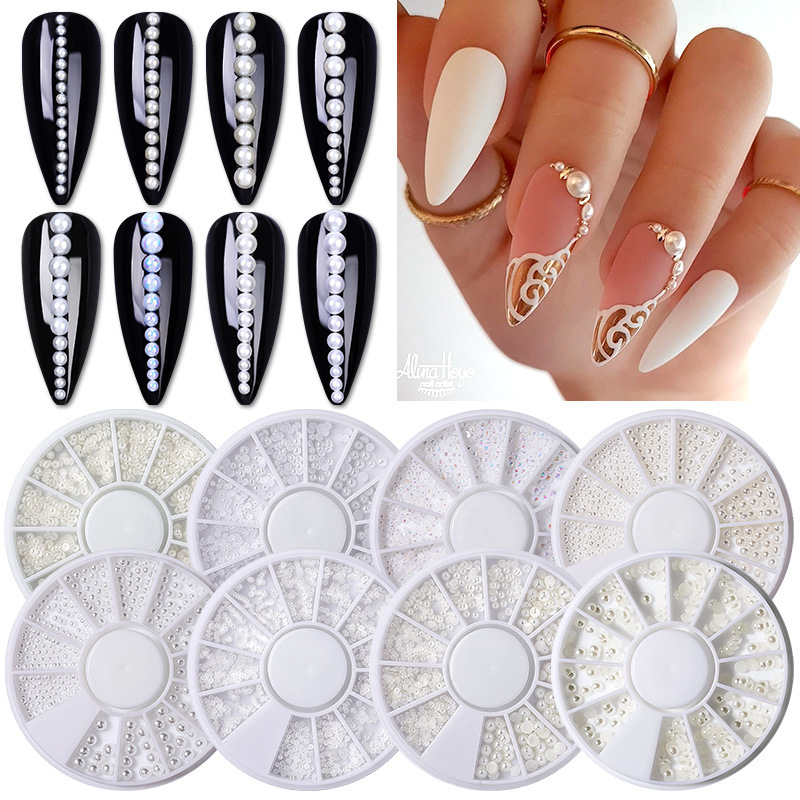 white beige three dimensional beads pearl handmade for manicure