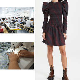 2024年冬季设计师新款定制冬季泡泡袖感复古女长袖短款连衣裙