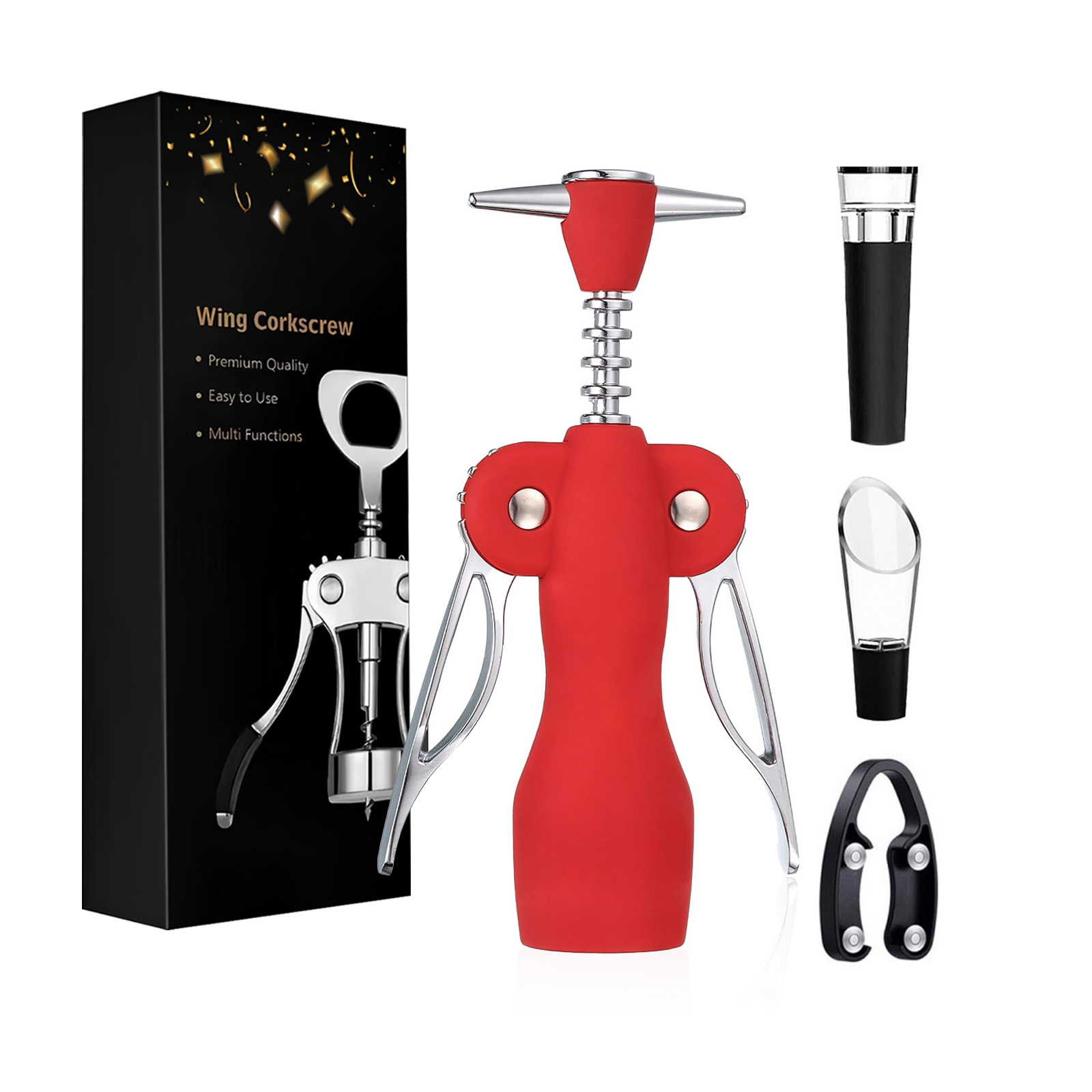 레드 뷰티 병따개 (진공펌프 + 커터 + 와인 가이드)