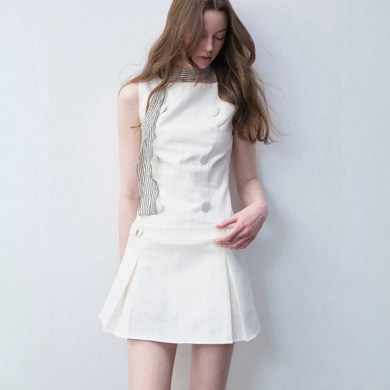 Luemoss "Lyocell Linen Blend" Sleeveless Dress for Women, Summer Simple and Elegant Slim-Fit Short Dress