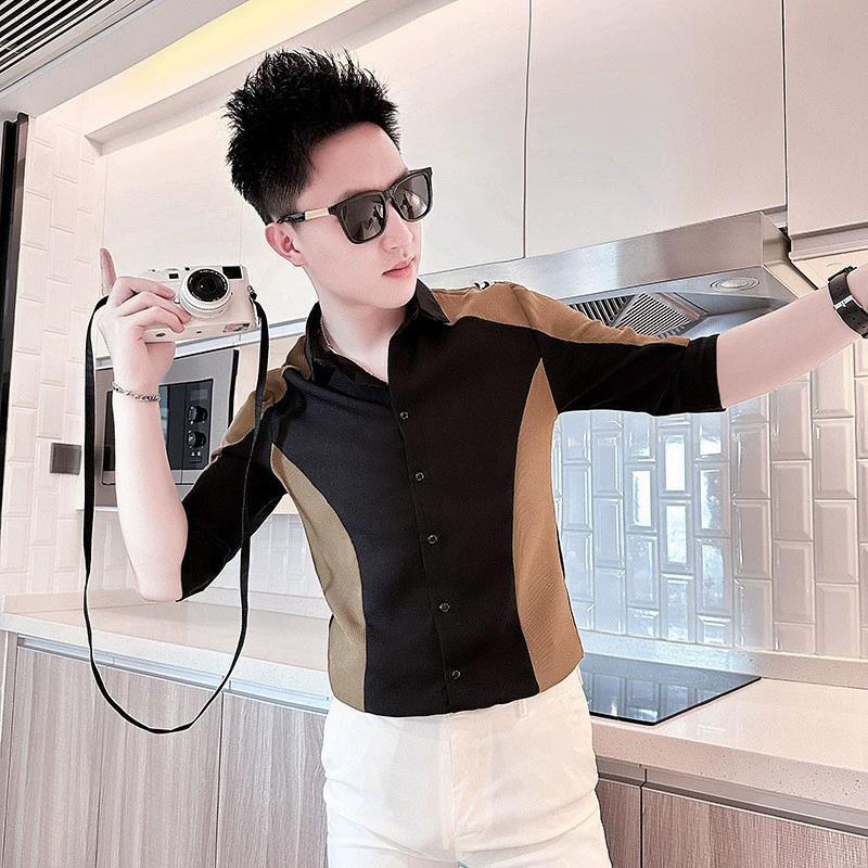 2024 новый дизайн премиум-класса Чувство прилива с короткими рукавами летняя рубашка с рукавом семь очков мужская одежда красивый сращенный средний рукав