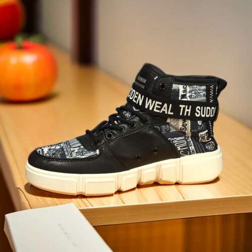 summer four seasons medium high-top skate shoes leather cloth sneaker casual shoes Korean fashionable all-matching old man shoes fashionable men