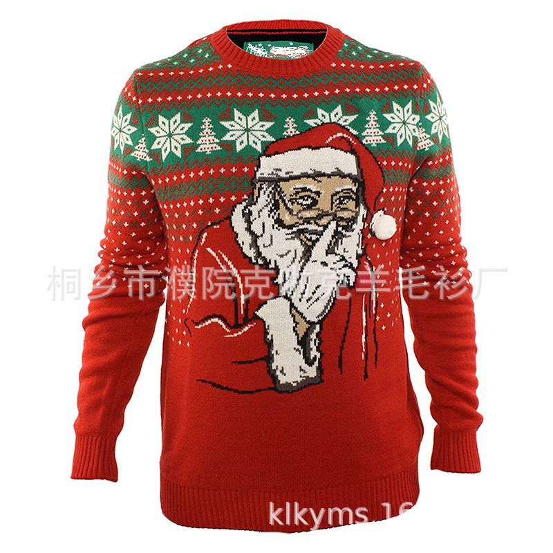 Tongxiang Knitted Sweater Source Industry Chain Factory Customized Foreign Trade Christmas Sweater to Process Jacquard Pullover