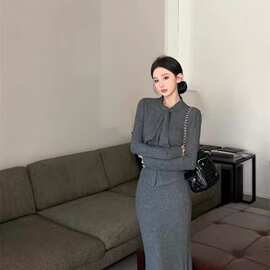 【两件套】早秋连衣裙子女秋冬季2026新款富家千金小香风感鱼尾