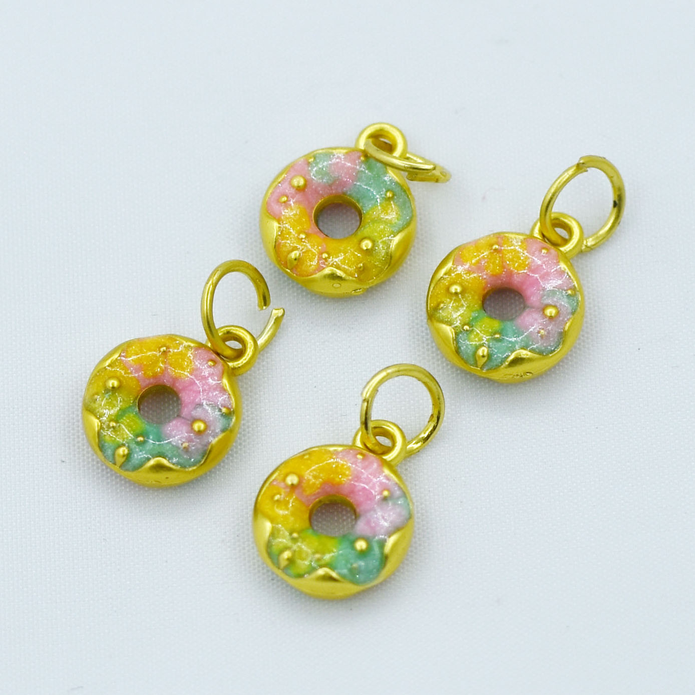 精品甜甜圈吊坠合金滴油平安扣挂件手绘彩色甜甜圈手链挂坠钥匙扣