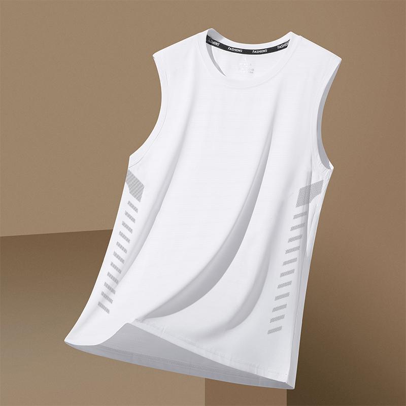 氷糸ベスト男潮薄金通気速乾運動レジャー幅カン肩外着男性丸襟袖なしtシャツ夏