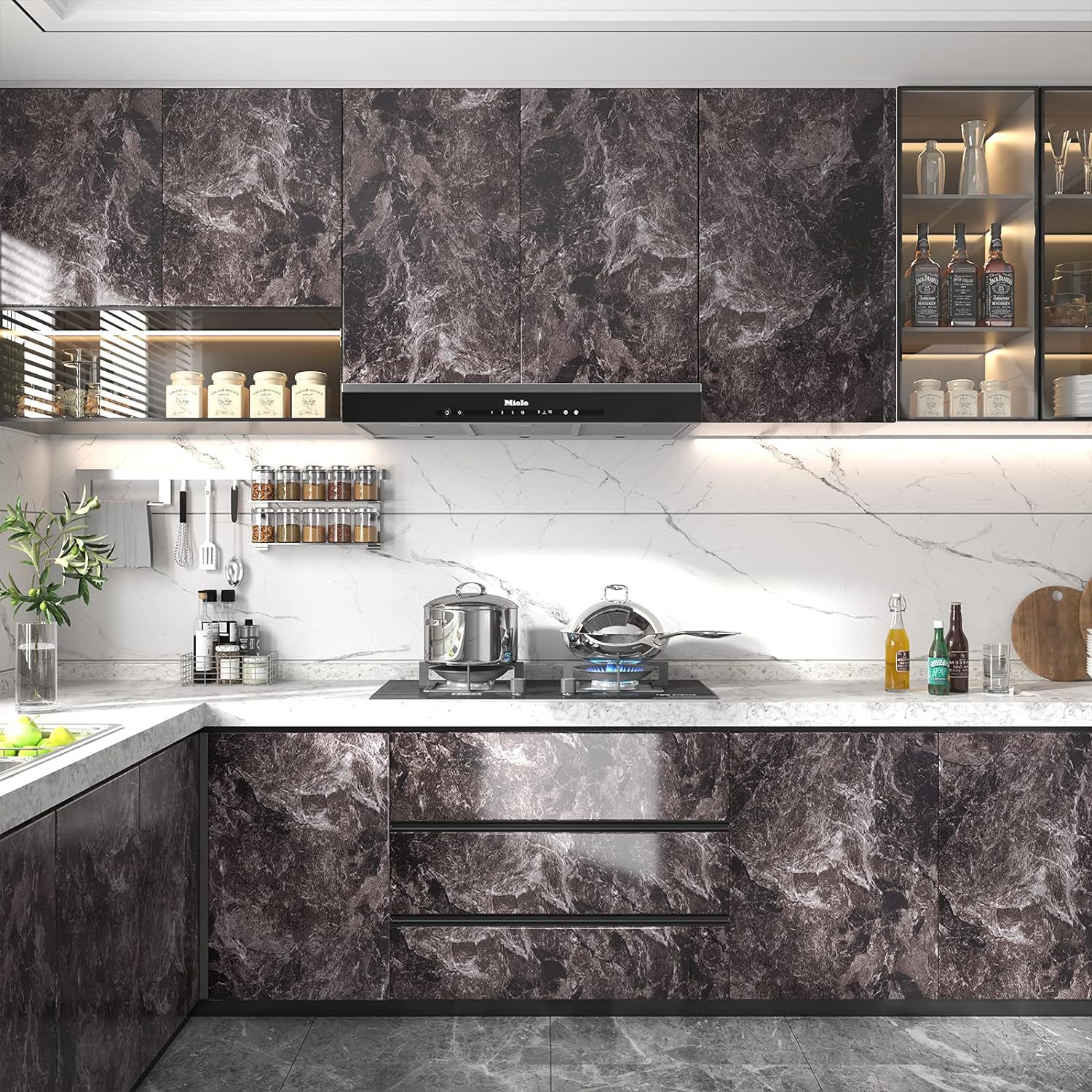 Dark Black Sandstone Wallpaper Peel And Stick Marble Waterproof Countertop Contact Paper Kitchen Cabinets_voghion.com