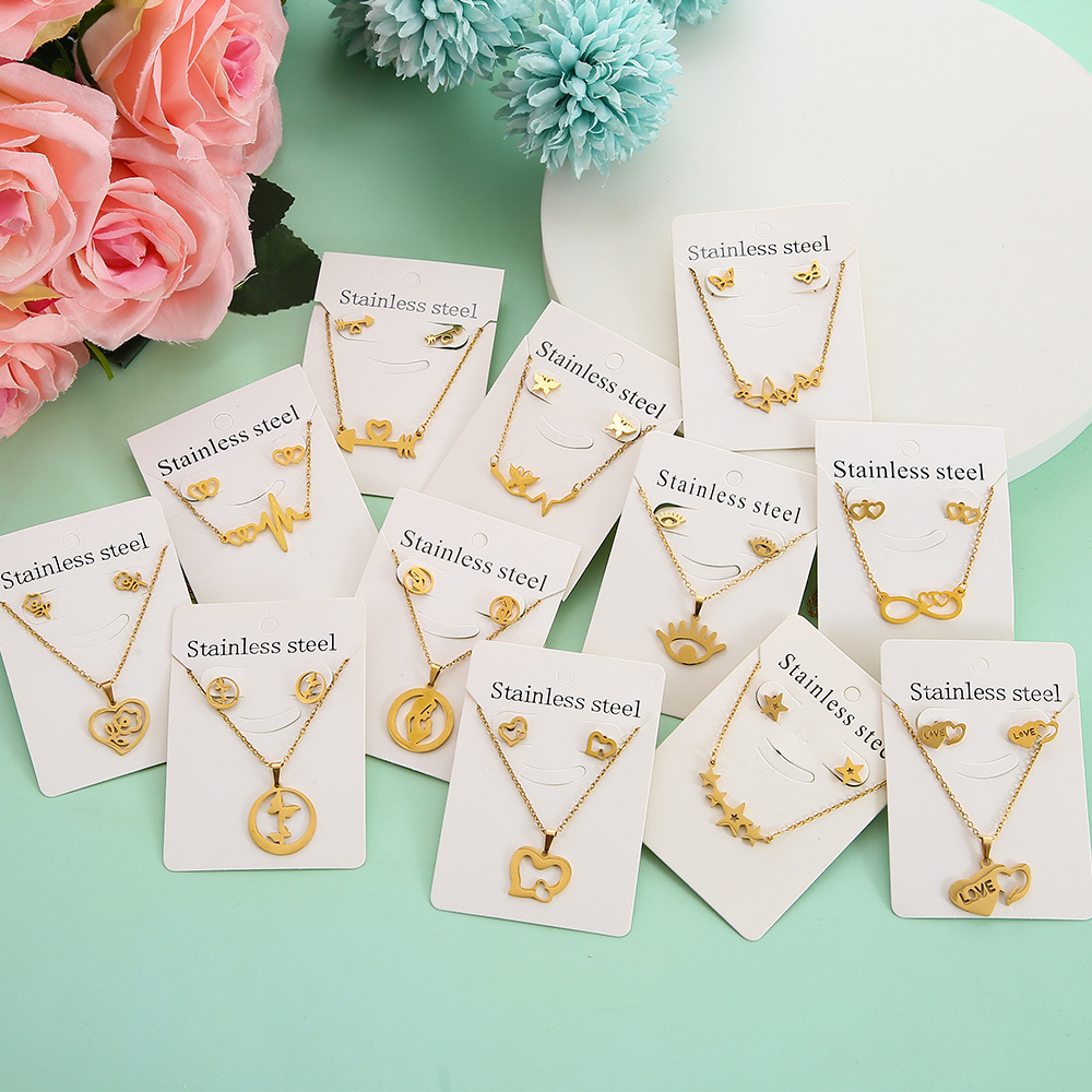 Großhandel Schmuck Einfacher Stil Pentagramm Auge Schmetterling Edelstahl 304 Überzug Schmuck-Set Kabelkette display picture 3