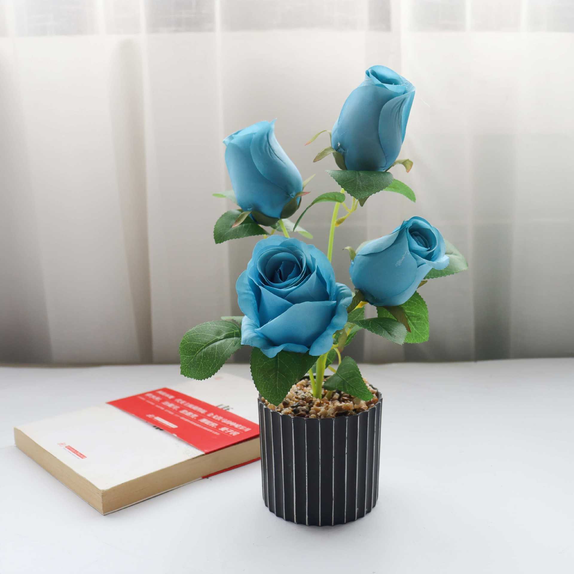 Flores falsas estilo pastoral rosa bonsai simulación flor de moda decoración creativa plantación verde artificial simulación maceta image 11