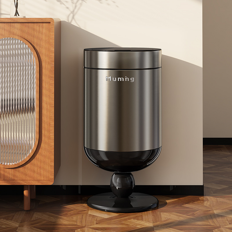 Light luxury high-footed trash can for home use, suitable for living rooms and bedrooms, with a push-button slow-closing lid, stainless steel, and a creative design for storing paper Light luxury high-footed trash can for home use, suitable for living rooms and bedrooms, with a push-button slow-closing lid, stainless steel, and a creative design for storing paper