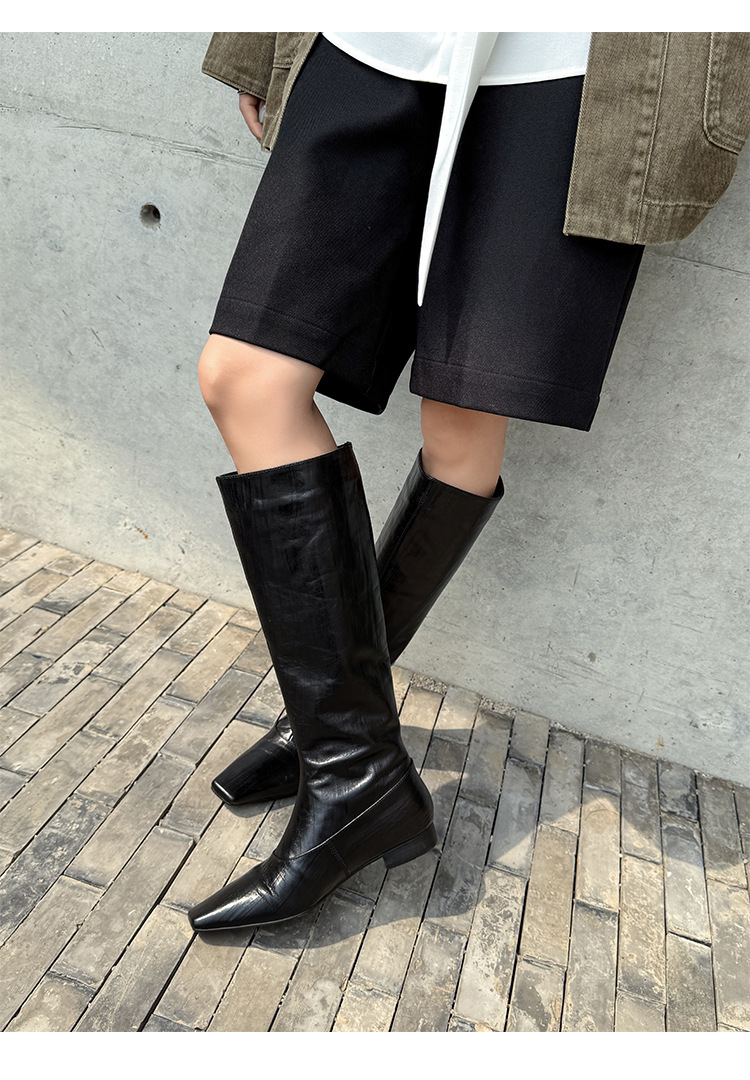CHIKO Coaxoch Square Toe Block Heels Knee High Boots