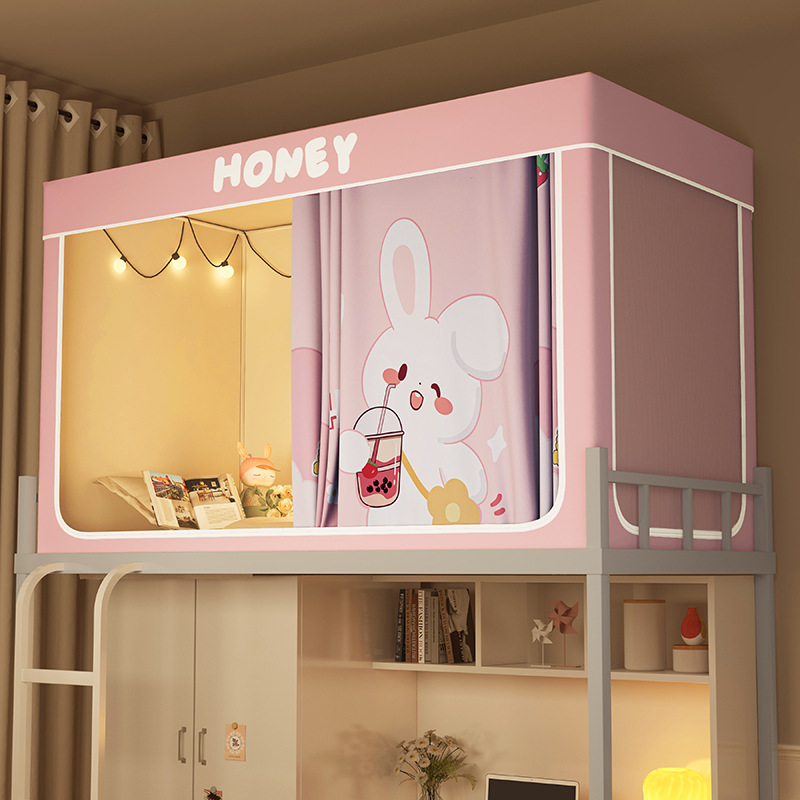 Cortina de cama gruesa de protección de luz fuerte para dormitorio de estudiantes con mosquiteros superiores e inferiores