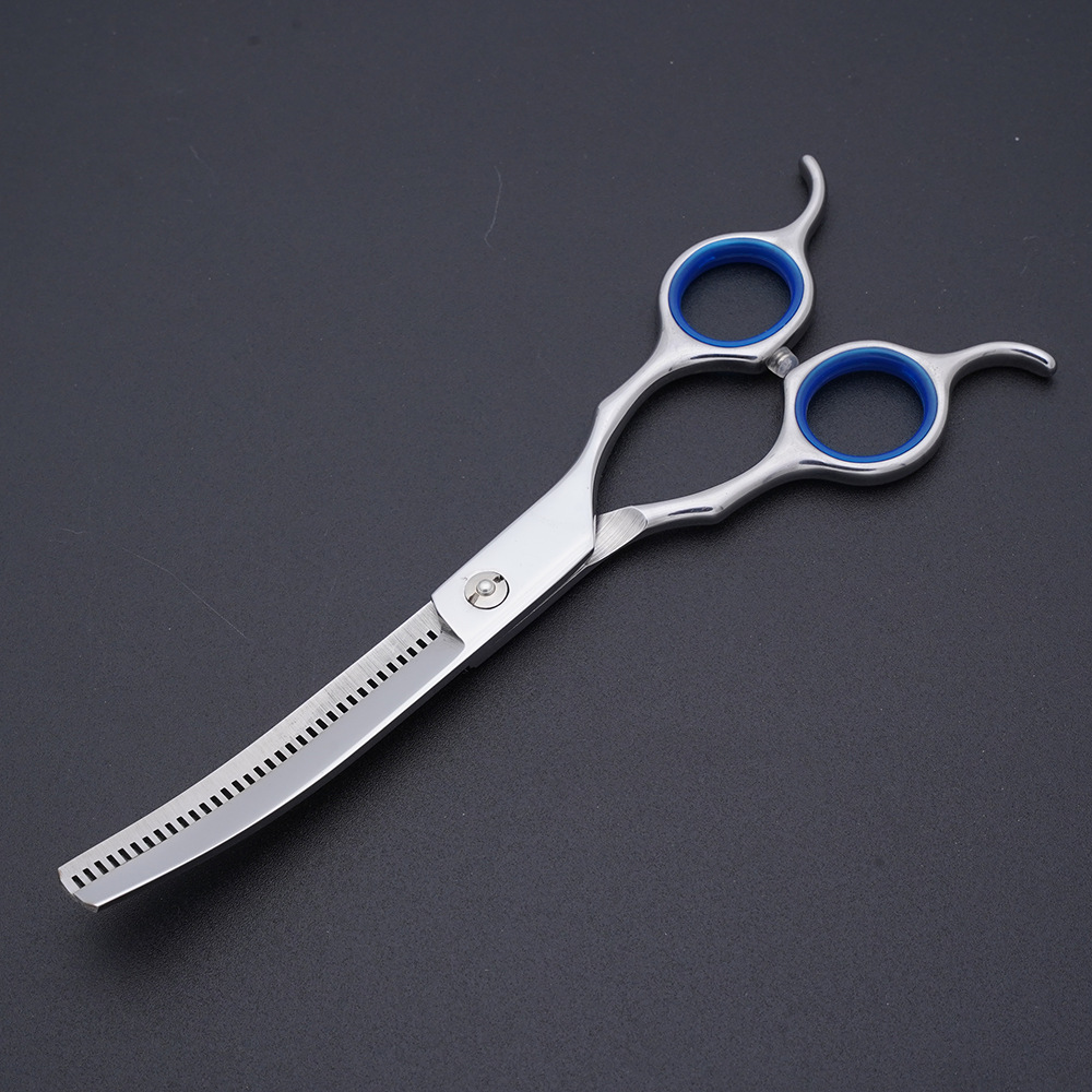 Tijeras para mascotas, tijeras de aseo para perros, tijeras de dientes curvos y recortadas finas, tijeras de pelaje de pelaje, tijeras de hueso de pez curvo, tijeras esponjosas