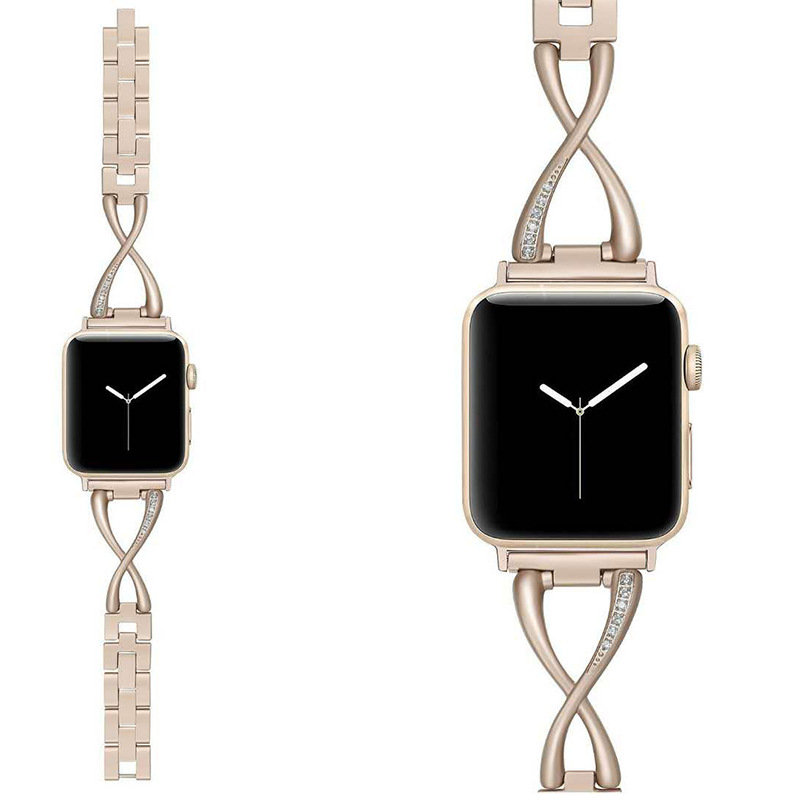 Adecuado para Apple Watch iwatch1/2/3 correa de cadena de diamante de metal de acero inoxidable en forma de X
