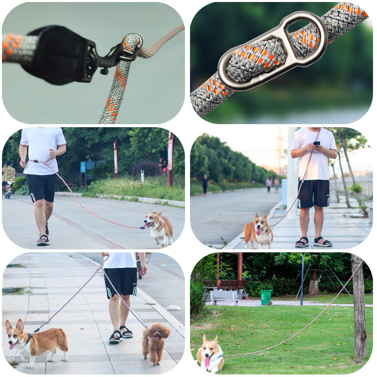 Correa de perro de doble cabeza de algodón y lino reflectante transfronterizo nuevo con agarre multifuncional crossbody cintura correa de correr