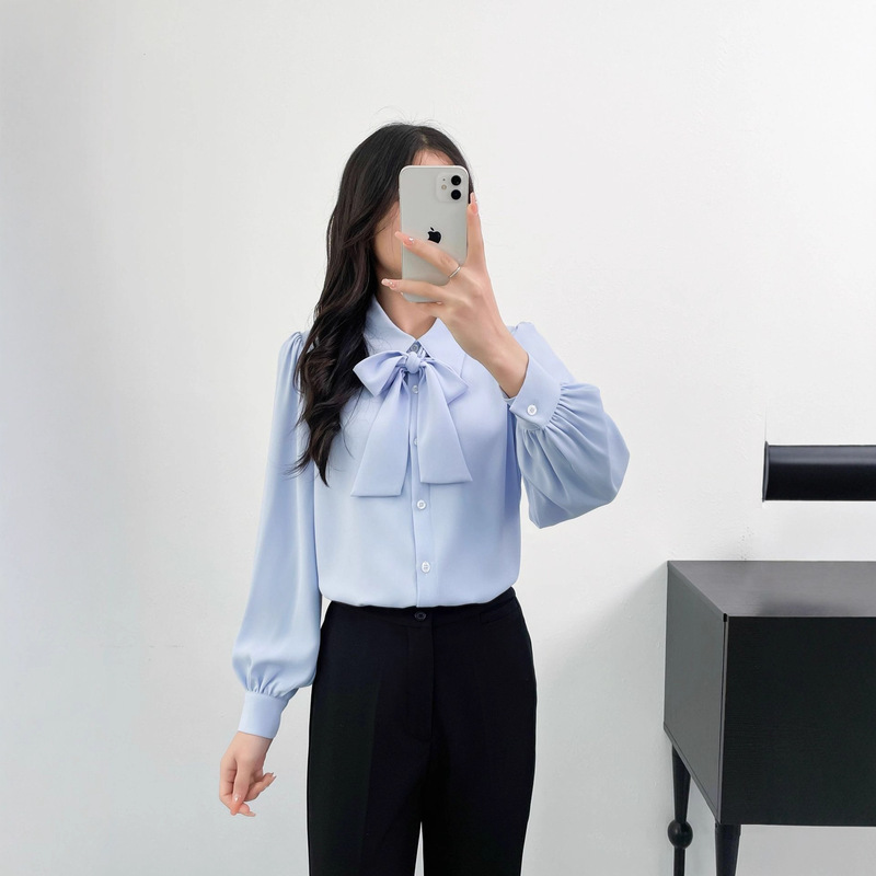 Professional Shirt Women's Long-Sleeved Lace-Up Office Shirt Hotel Front Desk Beautician Jewelry Store Shopping Mall Guide Workwear