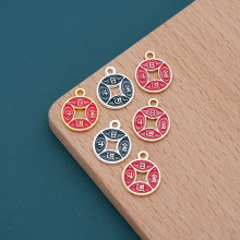 diy饰品配件合金滴油红色喜庆日进斗金平安符富钥匙扣项链吊坠