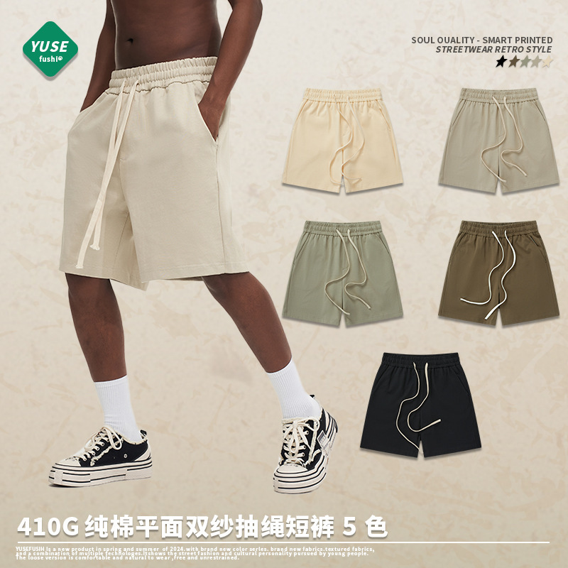 New 410g Heavyweight Japanese-Style Casual Shorts for Men, Loose Fit, Summer Pure Cotton, Plus Size, Sports Trendy Brand, Custom-Made Five-Point Shorts