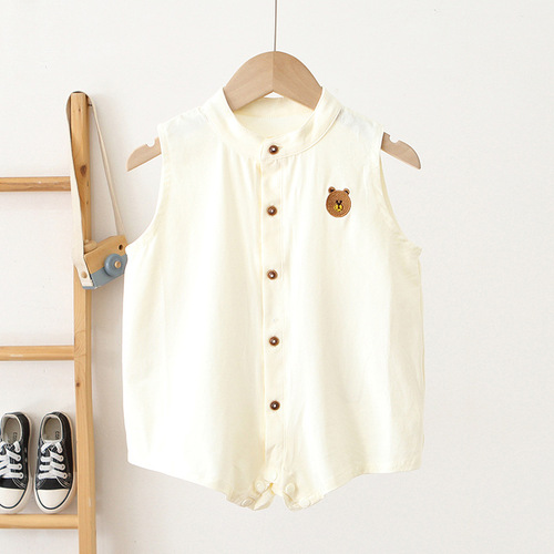 ins children's clothing 2024 summer children's jumpsuit Korean version western style sleeveless round neck cartoon 0-3 years old baby pants