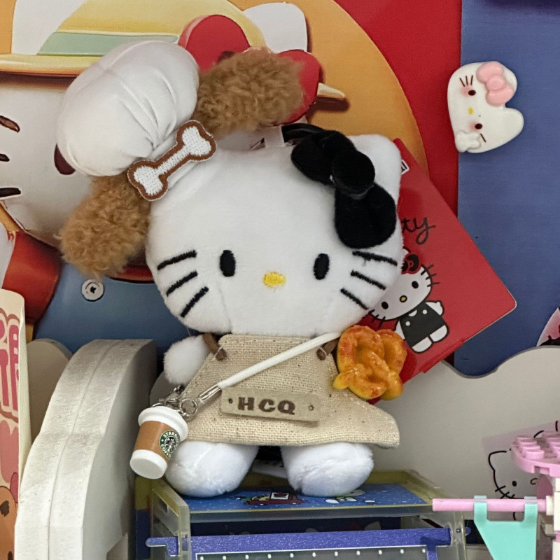 黑色草帽kitty帽宝宝挂件爱心扣公仔玩偶可爱赫本风挂饰钥匙扣|undefined