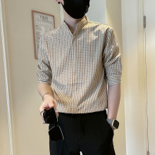 夏季薄款格子男士衬衫短袖男装2024新款夏装男款潮牌痞帅炸街衬衣