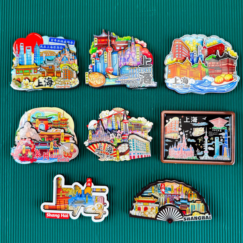 [Shanghai Series] Popular City Attractions Cultural and Creative Tourist Souvenirs Wooden Three-layer Drop Glue Refrigerator Stickers Wholesale