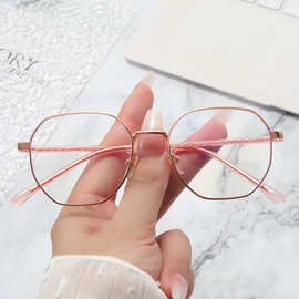 一件包邮时尚插芯防蓝光眼镜女文艺金属架多边形眼镜框配近视眼镜