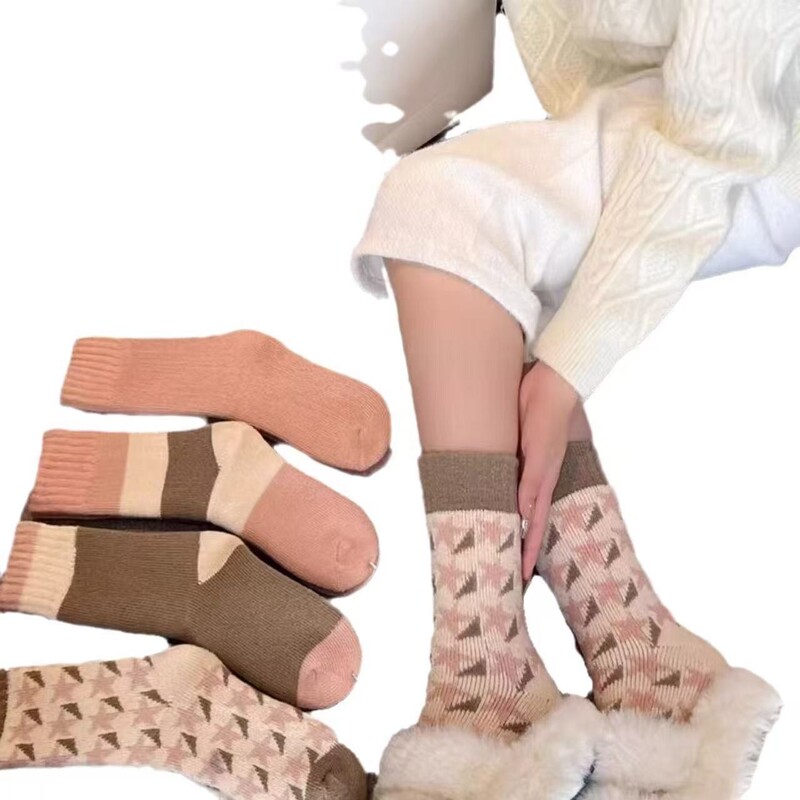 纯色加厚袜子女中筒袜毛圈加绒秋冬季保暖松口无骨月子袜珊瑚绒|undefined