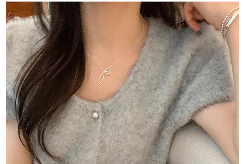 Silver Bow Knot Necklace Sterling Silver Pendant Chain British_voghion.com