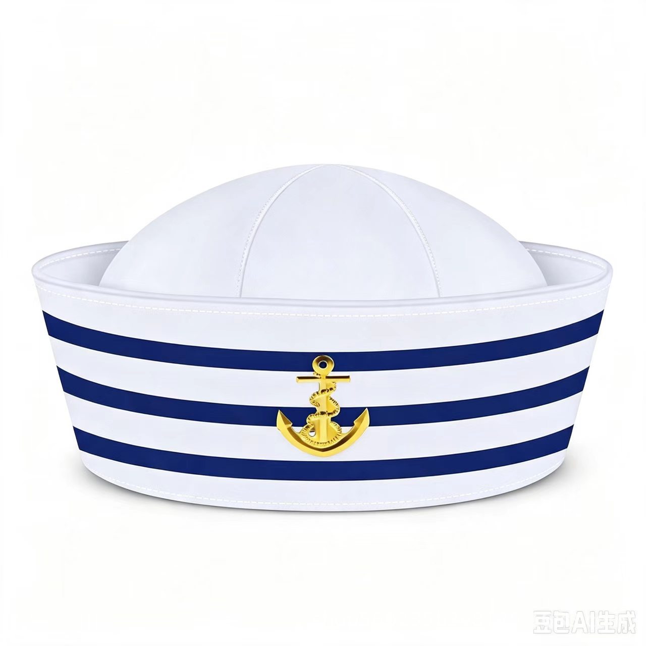 万圣节跨境常规蓝白条纹水手帽 圆顶翻边无檐条纹海军水手帽丝巾