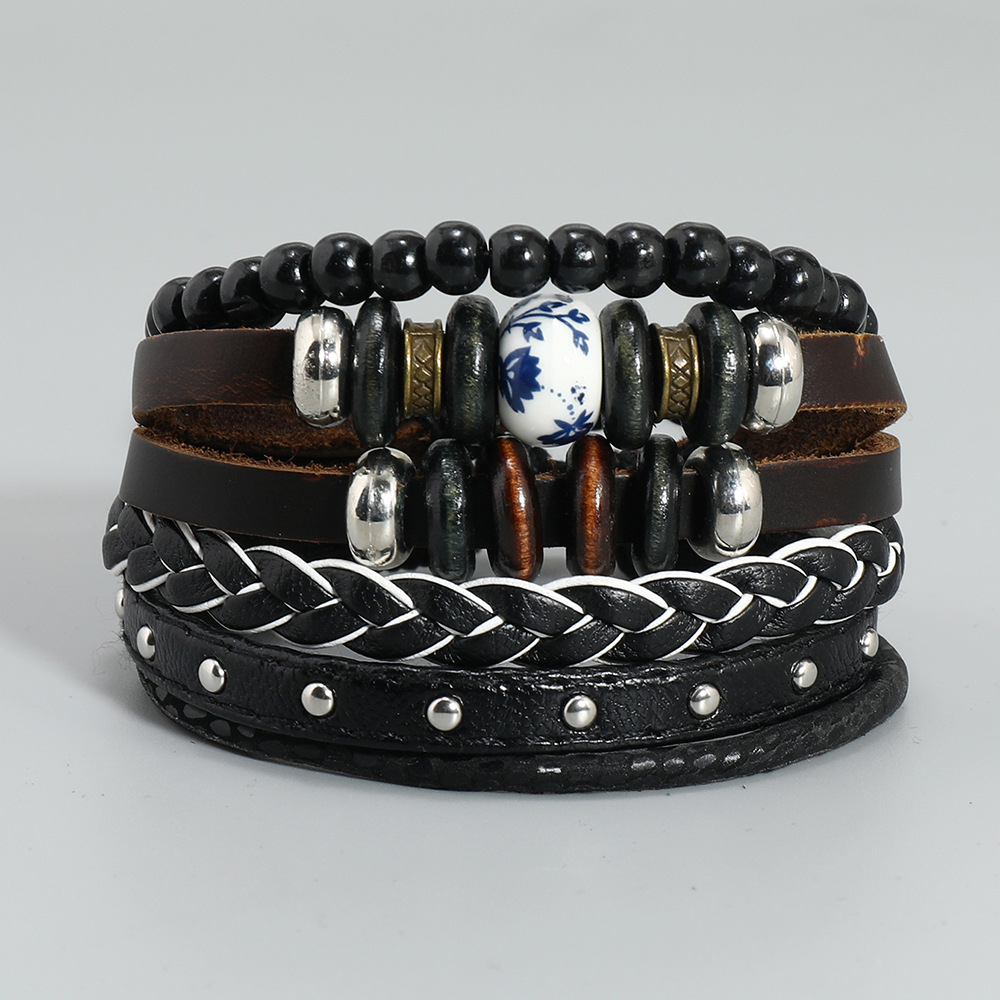 Hip-Hop Geometric Pu Leather Knitting Unisex Bracelets