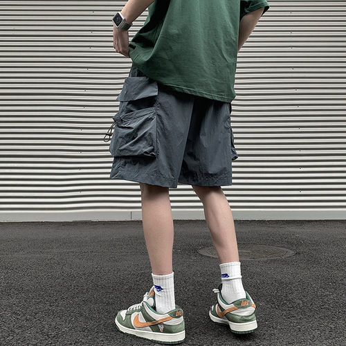 Workwear shorts for men, summer large size, American street fashion, trendy functional thin, quick-drying wide-leg casual five-peg pants