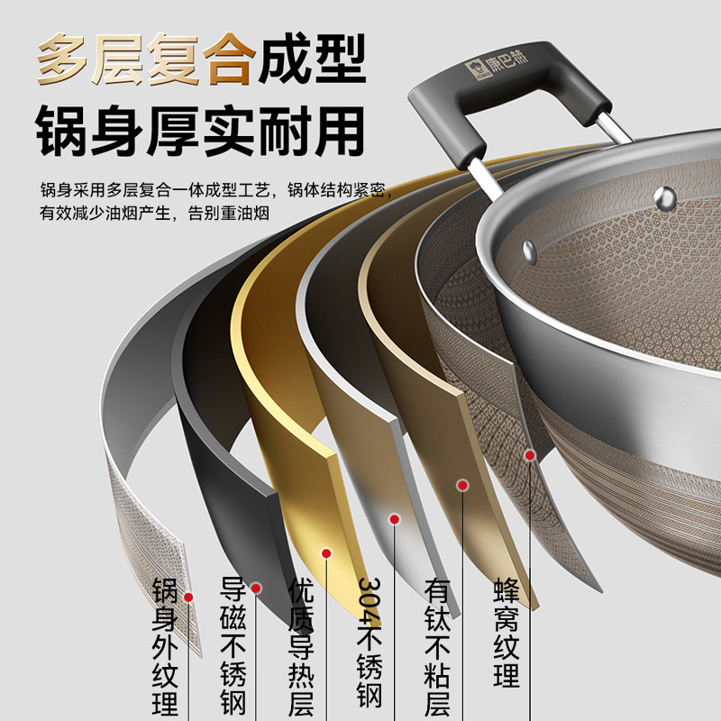 Kangbach tiene wok de titanio, sartén antiadherente profunda, cocina grande de acero inoxidable, cocina de inducción, estufa de gas, sartén binaural