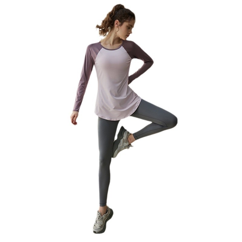 고가치 컬러 매칭 스포츠 긴팔 여성 가을 ??겨울 신상품 슬림핏 요가복 필라테스 트레이닝 피트니스복