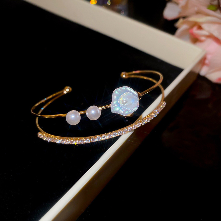 Pulsera elástica de diamantes de múltiples capas con perla artificial ins pulsera de moda exquisita pulsera de alta gama hermosa transfronteriza