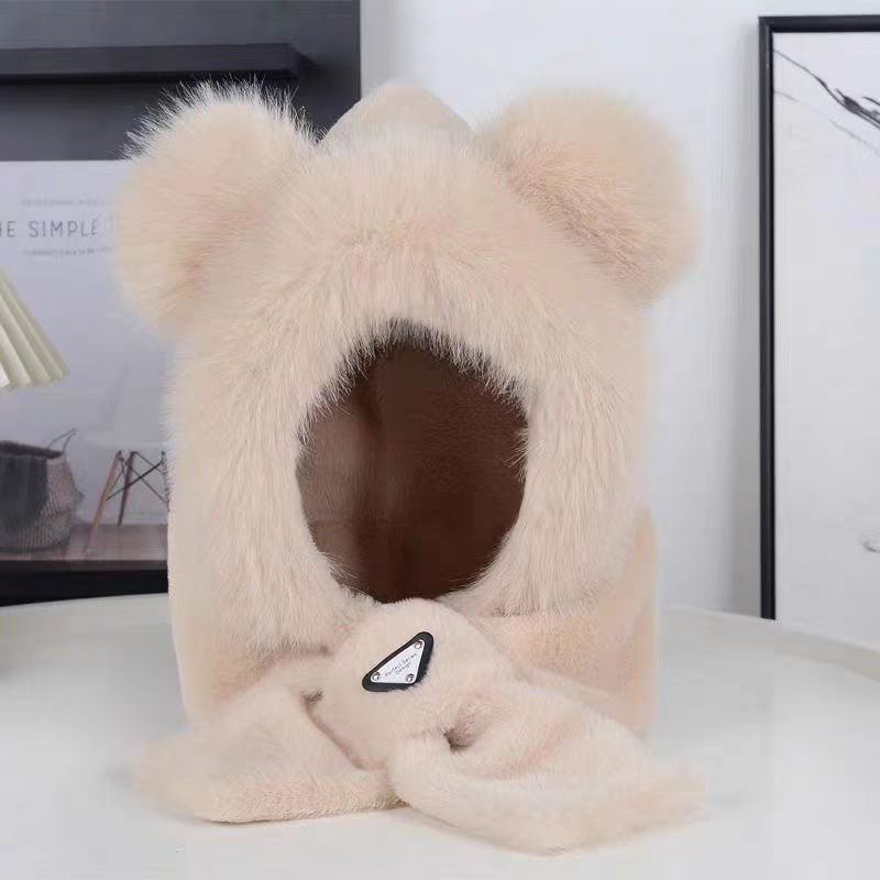Otoño y invierno imitación de zorro sombrero de pelo cálido peluche lindo oso encapuchado sombrero de bicicleta sombrero de oído cálido