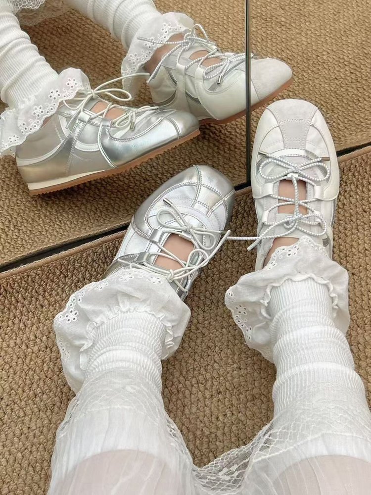 5cm Height Increasing Sweet Girl German Training Women Genuine Leather Korean Style Sports Ballet Mary Jane Silver_vogvips.com