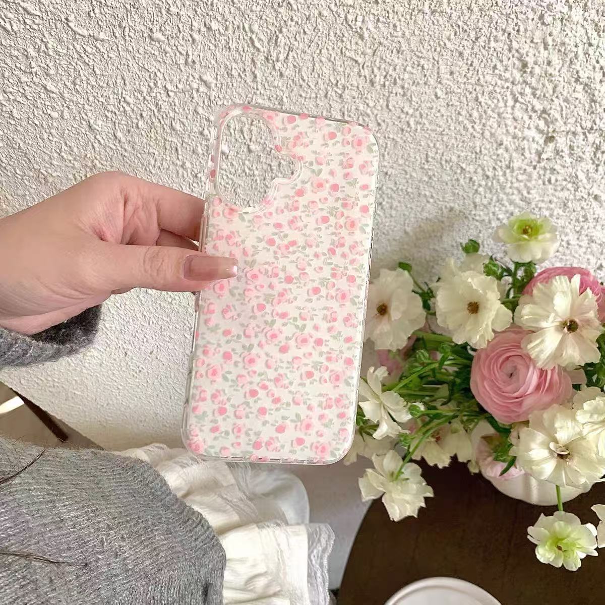 Estilo ins rosa fresco amarillo pequeño floral para iphone13/14 funda para teléfono móvil 15ProMax Apple 16 hembra 15