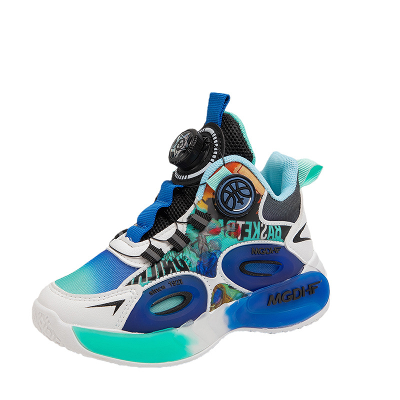 Children's Basketball Shoes 2023 Autumn New Jelly Sole Fashion Boys' Sports Shoes Button Shoes Girls' Running Shoes_voghion.com