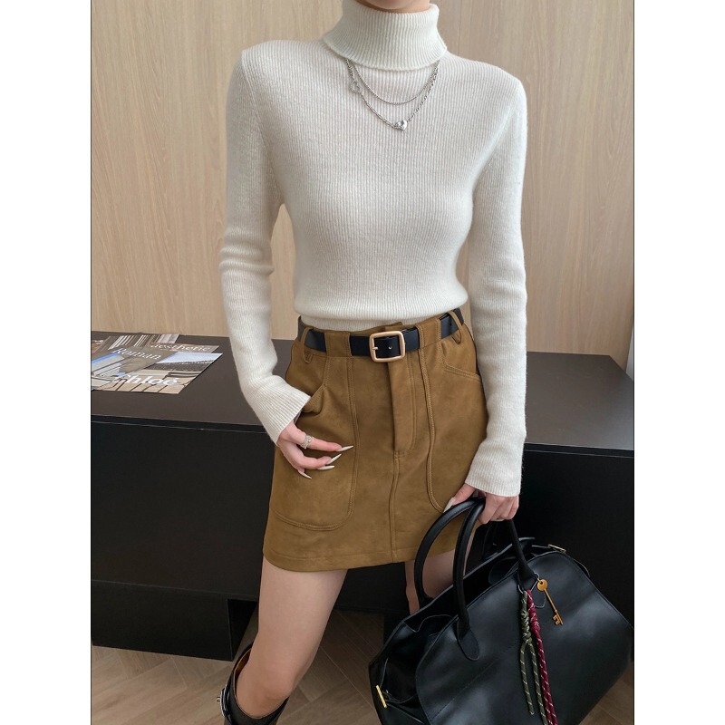 Sinan Basic Versatile Style 100% Wool Elegant High Neck Slim Fit Knitted Base Shirt Sn8216