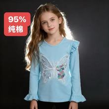 女童打底衫女孩亮片兔子春秋季新款宝宝短袖洋气上衣百搭春款潮
