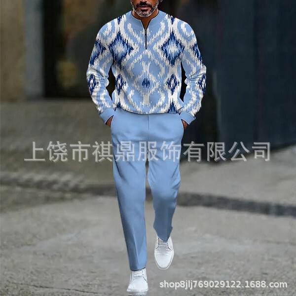 2025 European and American New Independent Station Hot Selling 3D Digital Cashew Flower Style Trendy Fashion Casual Autum Men's Suit