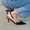 X-28598# 法式细跟高跟鞋设计感小众黑色百搭气质后空凉鞋女夏 鞋子批发女鞋货源