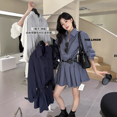 韩系设计感收腰衬衫连衣裙女秋季2025新款休闲长袖翻领缪系短裙