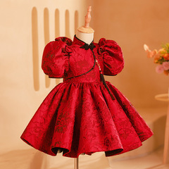 Girls' formal dress Chinese style national costume red runway piano performance ball gown New Year host birthday children princess dress