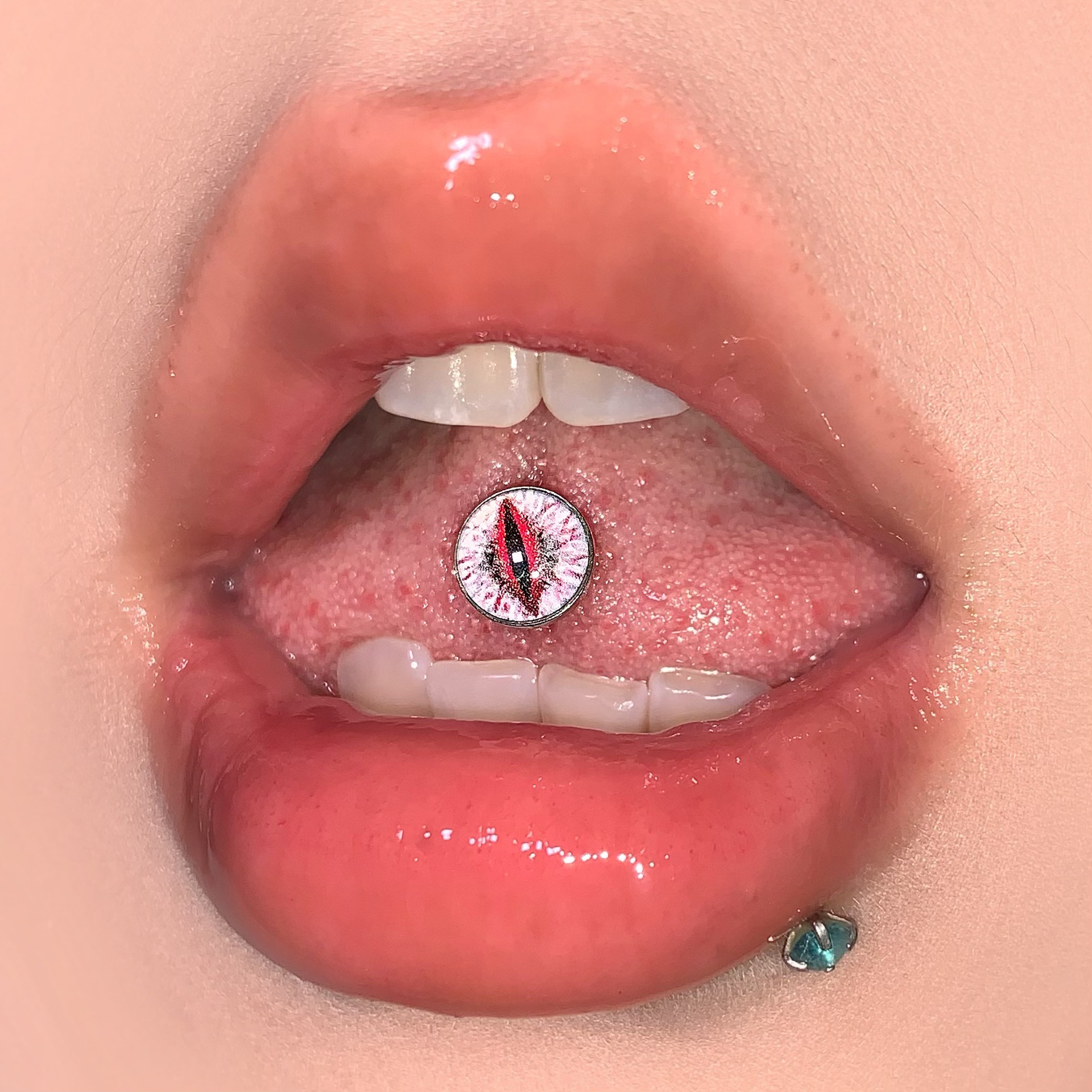 Labret stud lip piercing jewelry styling detail