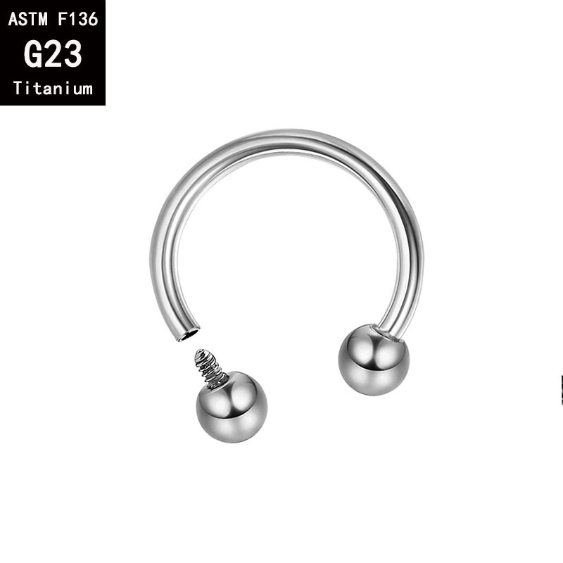 G23 Titanium Inner Tooth U-Shaped C-Shaped Rod Horseshoe Rod Ball Pointed Cone Internal Spiral Nose Ring F136 Titanium Alloy Piercing Jewelry detail image 13