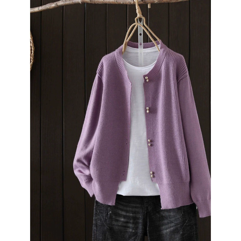 Вязаный кардиган женский в стиле Chanel, осень 2023, новый свободный Универсальный мягкий восковой топ с длинными рукавами, стройнящий, однотонный жакет