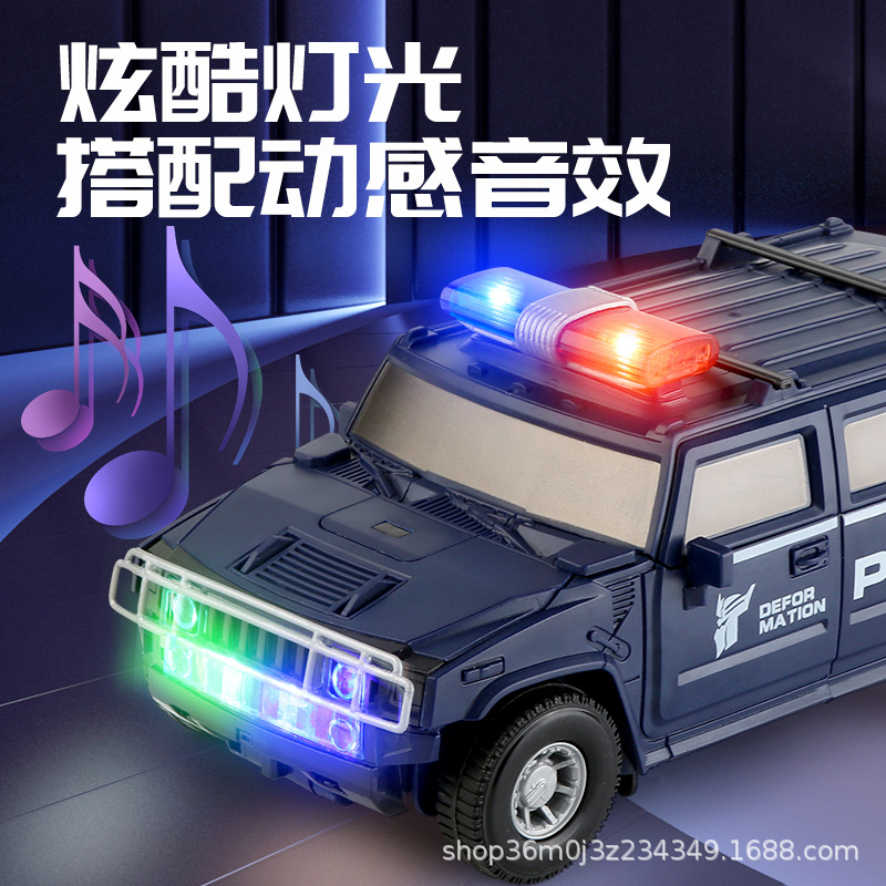 Juguetes de chatarra de la misma popularidad en línea niños Hummer eléctrico deformación coche de policía robot de proyección de música coche de juguete universal